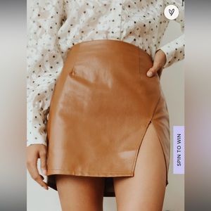 Lulus Camel Vegan Leather Mini Skirt